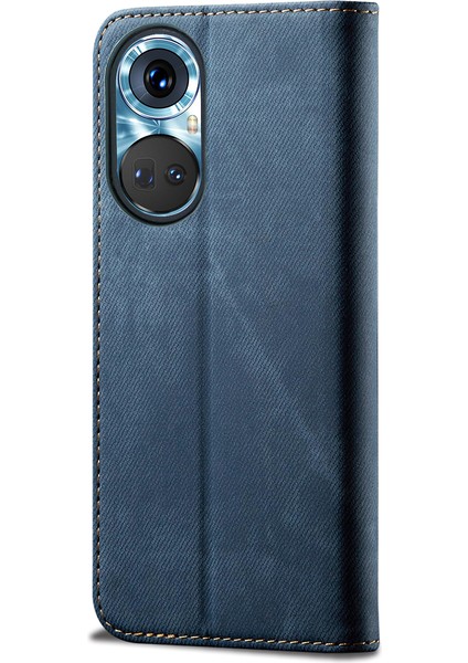 Huawei Nova 9 Için Kot Deri Flip Cüzdan Standlı Telefon Kılıfı - Mavi (Yurt Dışından)