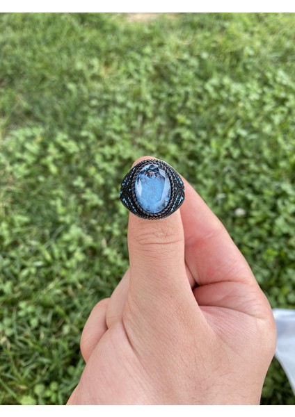 925 Ayar Gümüş Paraiba Taşlı Turkuaz Detaylı Erkek Yüzük indirimleri