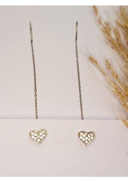 925 Ayar Gümüş Rodyumlu Zirkon Taşlı Kalp Sallantılı Model Trend Zincir Küpe Öğretmenler Günü Hediye fiyatları