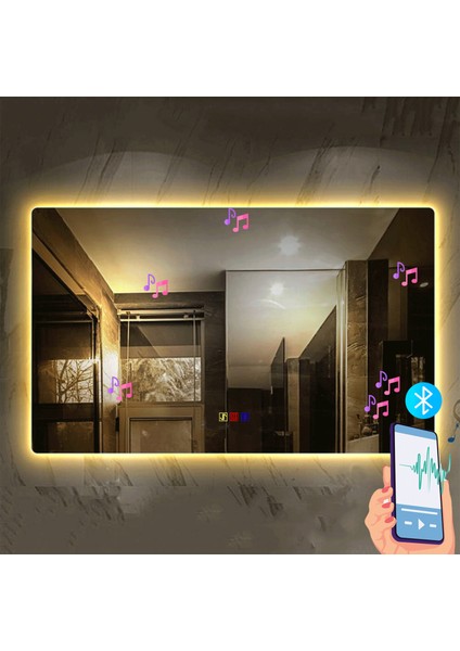 50X70 cm Bluetoothlu Buğu Çözücülü Dokunmatik Işıklı Ledli Banyo Aynası