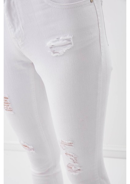 Beyaz Yırtık Skiny Denim Pantolon fırsatları