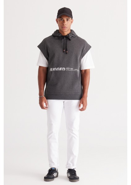 Erkek Antrasit-melanj Oversize Bol Kesim 3 Iplik Kapüşonlu Baskılı Sweatshirt fiyatları
