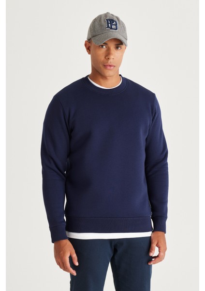 AC&Co / Altınyıldız Classics Erkek Lacivert Standart Fit Normal Kesim Içi Polarlı 3 Iplik Bisiklet Yaka Pamuklu Sweatshirt