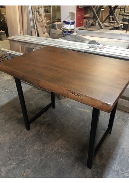 Gürgen Ağacı Doğal Kenar Ceviz Rengi Kütük Bar Masası Ölçüsü 120X75X105.CM