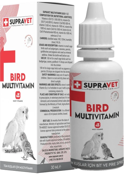 Plus Kanarya, Papağan, Güvercin ve Muhabbet Kuşları Için Multivitamin Damla 30 ml