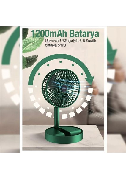 1200MAH Ultra Ferahlatıcı Masaüstü Vantilatör, Katlanabilir, Portatif, Taşınabilir Hafif Fan