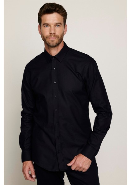 Modern Fit %100 Pamuk Armürlü Premium Erkek Siyah Gömlek fiyatları