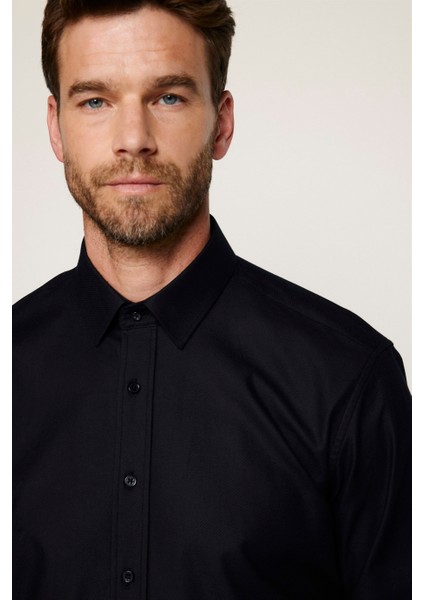 Modern Fit %100 Pamuk Armürlü Premium Erkek Siyah Gömlek modelleri