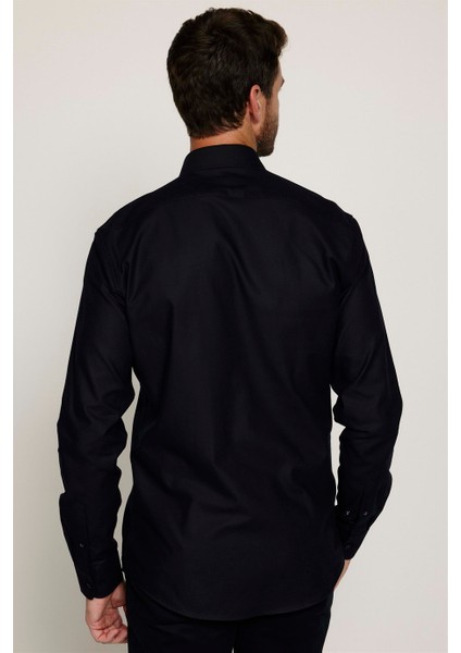 Modern Fit %100 Pamuk Armürlü Premium Erkek Siyah Gömlek indirimleri