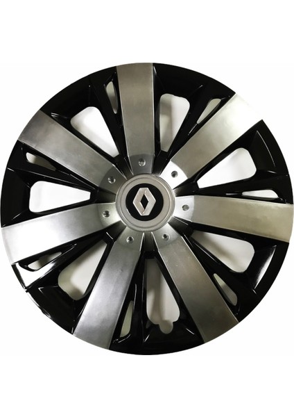 Renault 12 Uyumlu 15 Inç Piano Black Siyah Beyaz Renkli Jant Kapağı 4 Adet