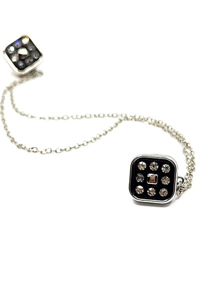 Siyah Gümüş Renk Taşlı Gömlek Yaka Zinciri GI231 fiyatları