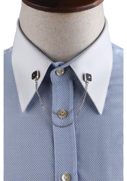 Siyah Gümüş Renk Taşlı Gömlek Yaka Zinciri GI231 modelleri