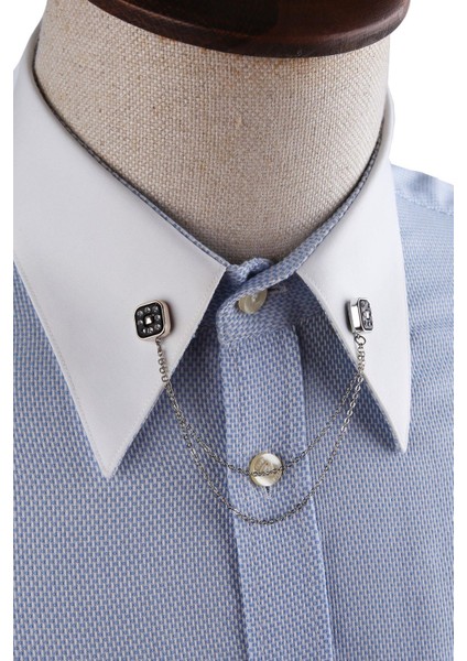 Siyah Gümüş Renk Taşlı Gömlek Yaka Zinciri GI231 fırsatları