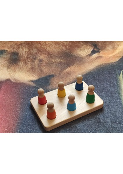 Doğal Ahşap Renkli Peg Bebekler 6lı