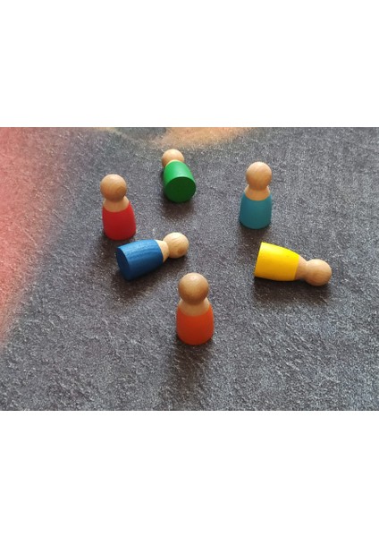 Doğal Ahşap Renkli Peg Bebekler 6lı modelleri
