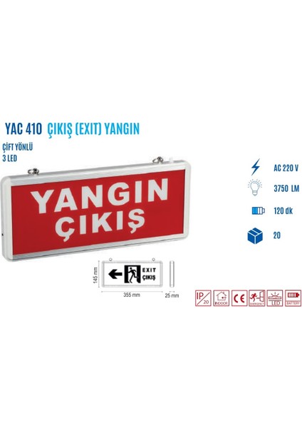 YAC-410 Acil Yangın Çıkış Yönlendirme Tabelası fiyatları