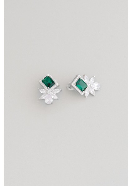 Zümrüt Tanrıçası 18 Ayar Gümüş Baget Küpe