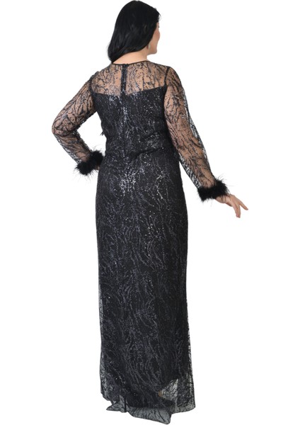 Büyük Beden Griter Baskı Siyah Renkli Abiye Elbise fırsatları