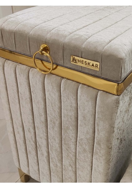 3 Parça Kare Açık Kahverengi Altın Şeritli Modern Kadife Banyo Kirli Sepeti fiyatları