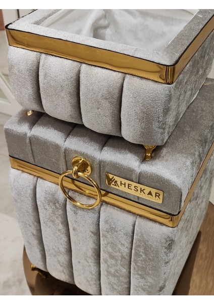 2 Parça Gri Renk Kare Tip Deterjanlık ve Havluluk