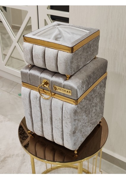 2 Parça Gri Renk Kare Tip Deterjanlık ve Havluluk modelleri