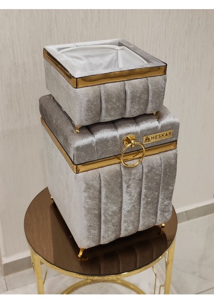 2 Parça Gri Renk Kare Tip Deterjanlık ve Havluluk fırsatları