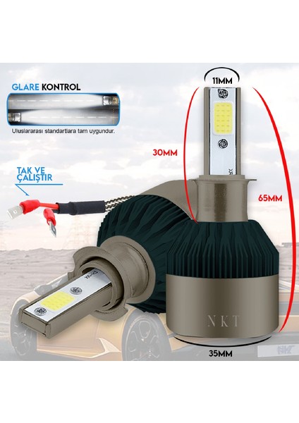 H3 White Beyaz LED Xenon Far Ledi LED Zenon Far Ampulü