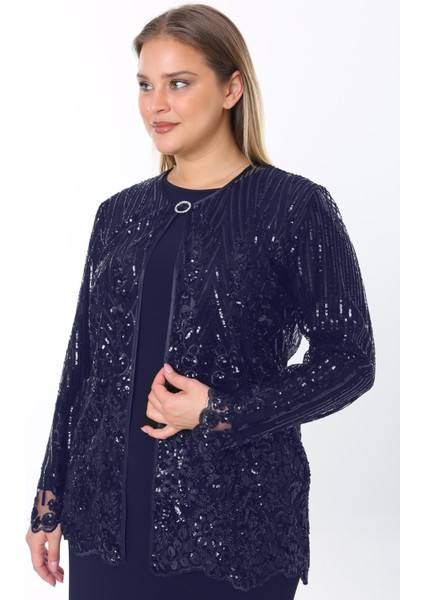 Büyük Beden 3806 Lacivert Ceket+Bluz Takım