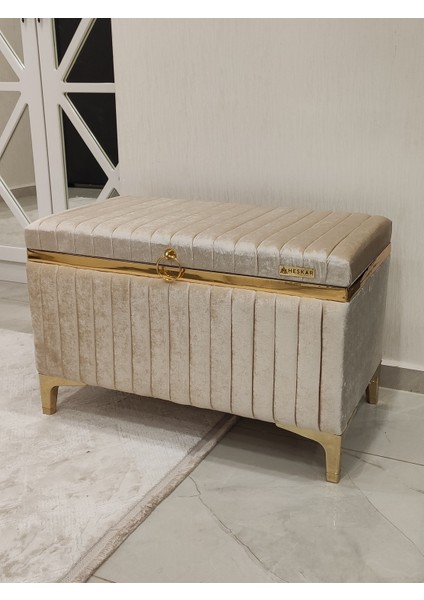 Tek Parça Sütlü Kahve Renk Altın Şeritli Modern Büyük Gelin Çeyiz Sandığı