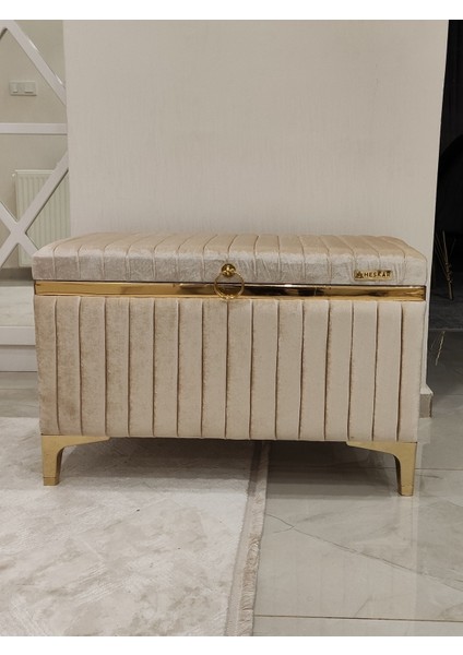 Tek Parça Sütlü Kahve Renk Altın Şeritli Modern Büyük Gelin Çeyiz Sandığı modelleri