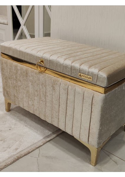 Tek Parça Sütlü Kahve Renk Altın Şeritli Modern Büyük Gelin Çeyiz Sandığı fırsatları