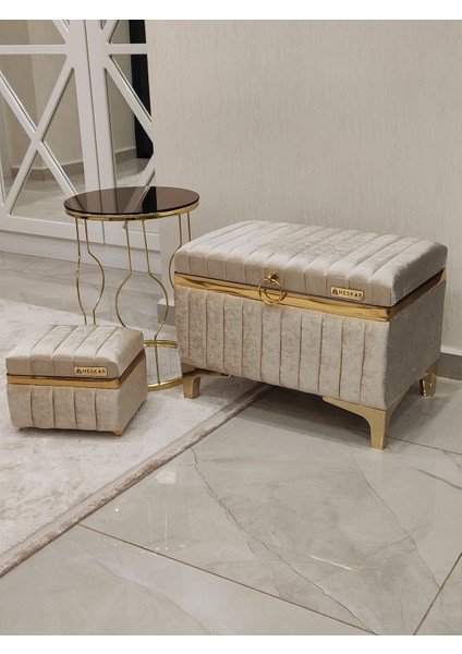 Sütlü Kahve Renk Altın Şeritli Modern 2 Li Gelin Çeyiz Sandığı modelleri