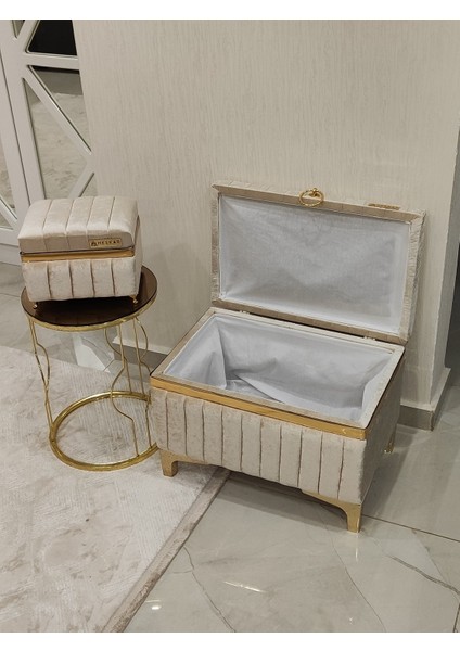 Sütlü Kahve Renk Altın Şeritli Modern 2 Li Gelin Çeyiz Sandığı fırsatları