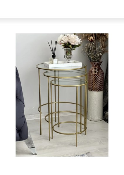 Meri Yuvarlak 3'lü Zigon Yan Sehpa Gold DNDR-003 indirimleri