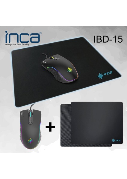 IBD-15 RGB MACRO KEYS PROFESSİONAL GAMİNG MOUSE + 220x290x3MM SMALL GAMING MOUSE PAD