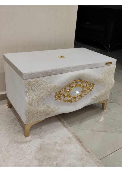 Tek Parça Krem Renk Aynalı ve Özel Güpürlü Modern Gelin Çeyiz Sandığı fiyatları