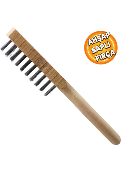 Ahşap Saplı Tel Fırça Kir Pas Mangal Barbekü Izgara Çok Amaçlı Temizleme Fırçası No 6