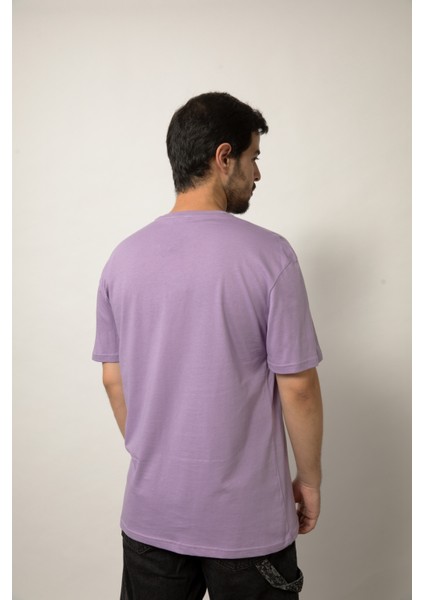 Relaxed Fit Nakışlı Pamuk Lila Tişört