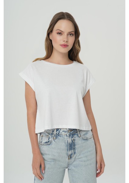 Beyaz Oversize Kısa Kollu T-Shirt 56105-008