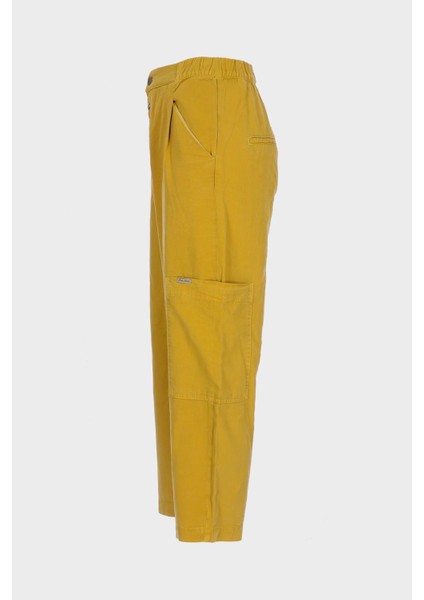 Hardal Beli Lastikli Yüksek Bel Patı Düğmeli Kargo Cepli Jean Pantolon C 4525-138 fırsatları