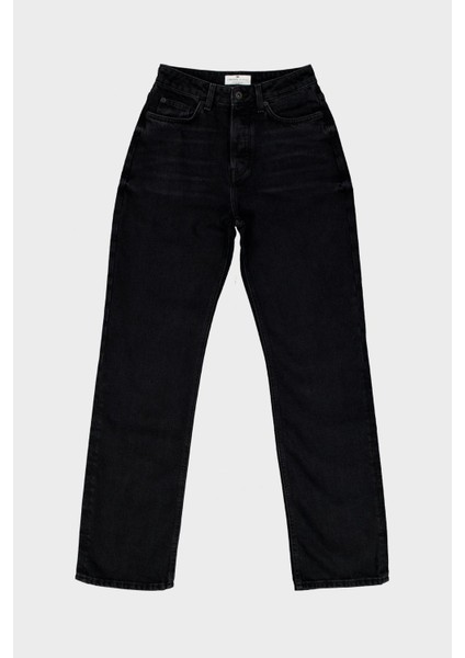 Sydney Siyah Yüksek Bel Patı Düğmeli Slim Straight Jean Pantolon C 4529-049