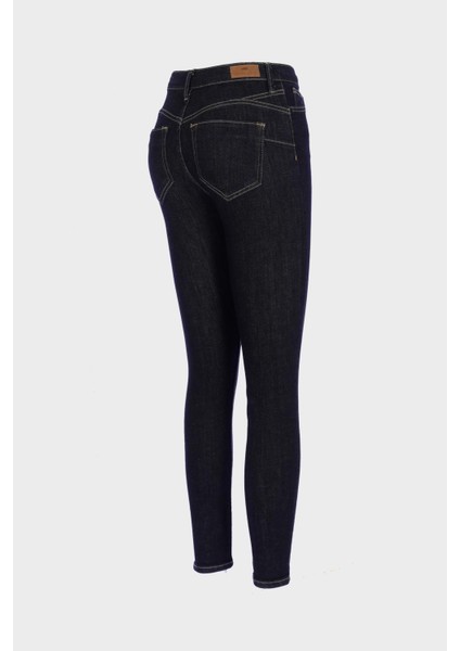 Judy Koyu Mavi Yüksek Bel Skinny Fit Patı Fermuarlı Jean Pantolon C 4521-162 fırsatları