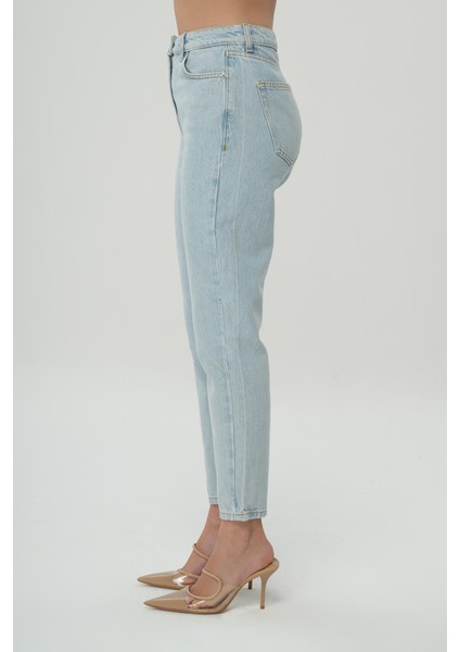 Cross Jeans Ariana Buz Mavi Yüksek Bel Patı Fermuarlı Mom Jean C 4525-126