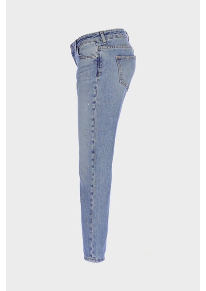 Gwen Orta Mavi Ortal Bel Patı Fermuarlı Taşlı Jean Pantolon C 4667-025 fırsatları