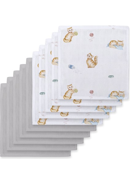Chaton & Cotton Grey 10`lu Müslin Ağız Bezi Paketi