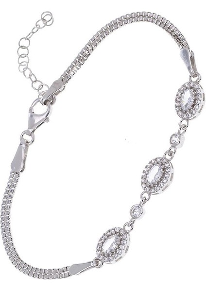 Oval Zirkon Taşlı 925 Ayar Gümüş Kadın Bileklik
