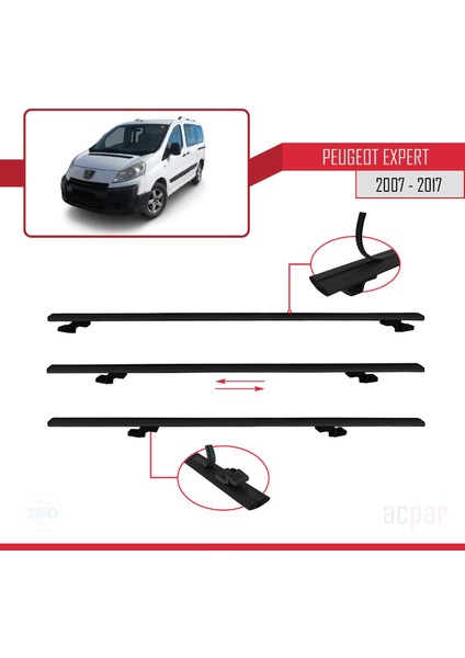 Peugeot Expert 2007-2017 Arası ile Uyumlu Basıc Model Ara Atkı Tavan Barı Siyah 4 Adet indirimleri