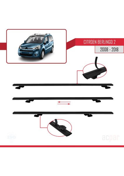 Citroen Berlingo 2008-2018 Arası ile Uyumlu Basıc Model Ara Atkı Tavan Barı Siyah 4 Adet indirimleri