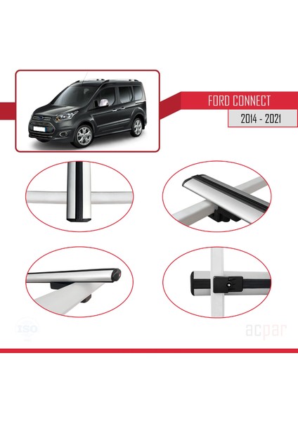 Ford Connect 2014-2021 Arası ile Uyumlu Basıc Model Ara Atkı Tavan Barı Gri 4 Adet