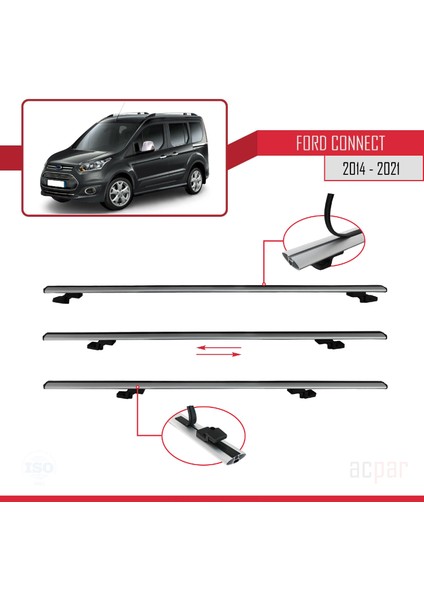 Ford Connect 2014-2021 Arası ile Uyumlu Basıc Model Ara Atkı Tavan Barı Gri 4 Adet